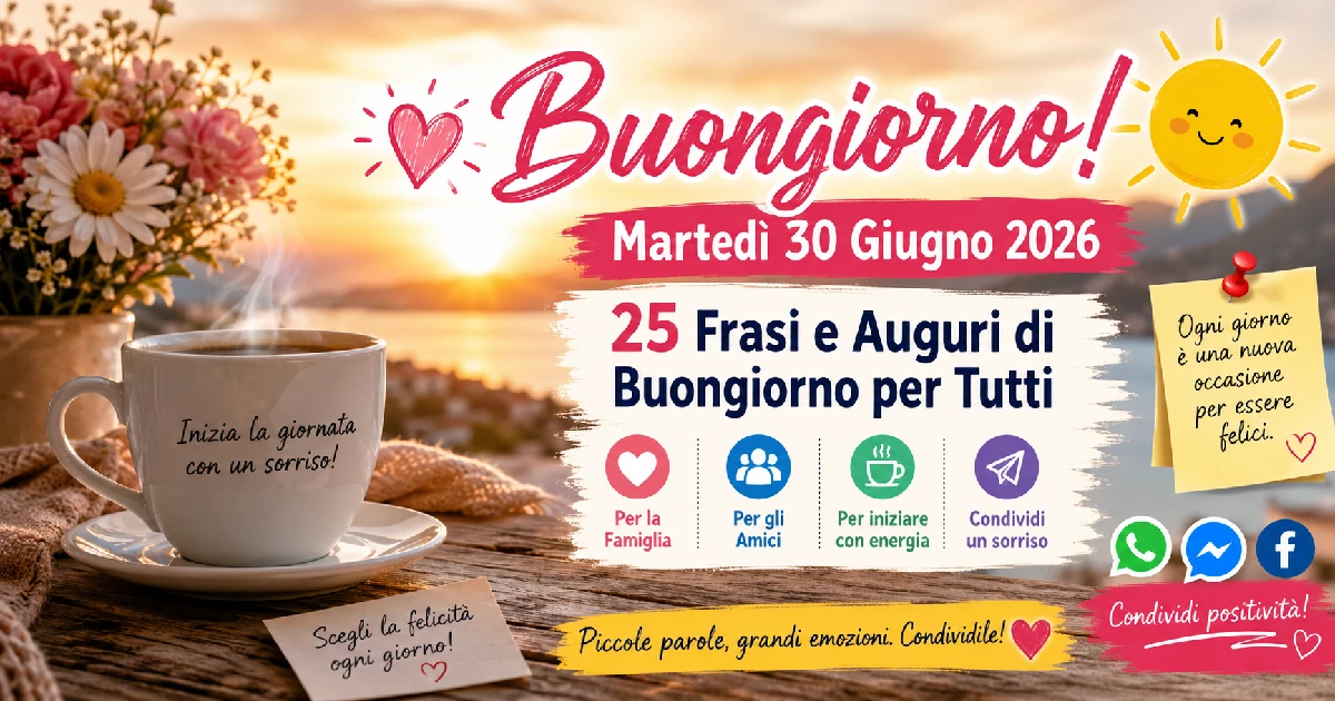 25 Frasi e Auguri di Buongiorno per Martedì 30 Giugno 2026