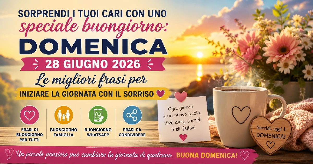 Sorprendi i tuoi cari con uno speciale buongiorno: domenica 28 giugno 2026 Le migliori frasi per iniziare la giornata con il sorriso