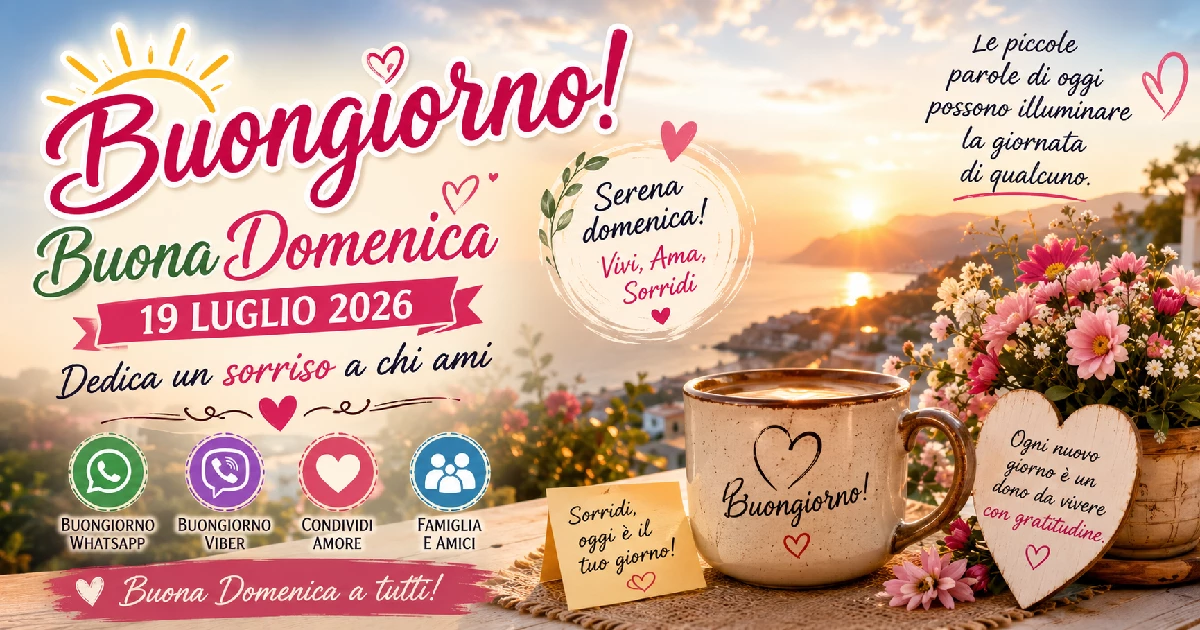30 Frasi del buongiorno per Domenica 19 Luglio 2026: dedica un sorriso a chi ami