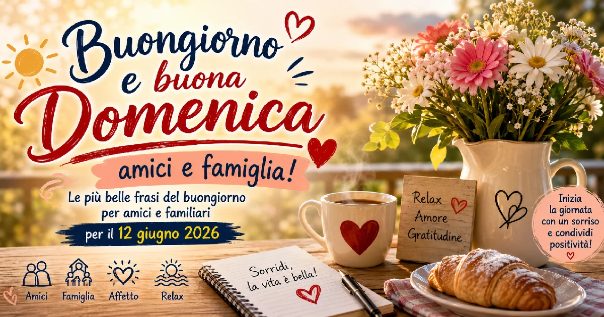 Buongiorno e buona domenica, amici e famiglia! Le più belle frasi del buongiorno per amici e familiari per il 12 giugno 2026
