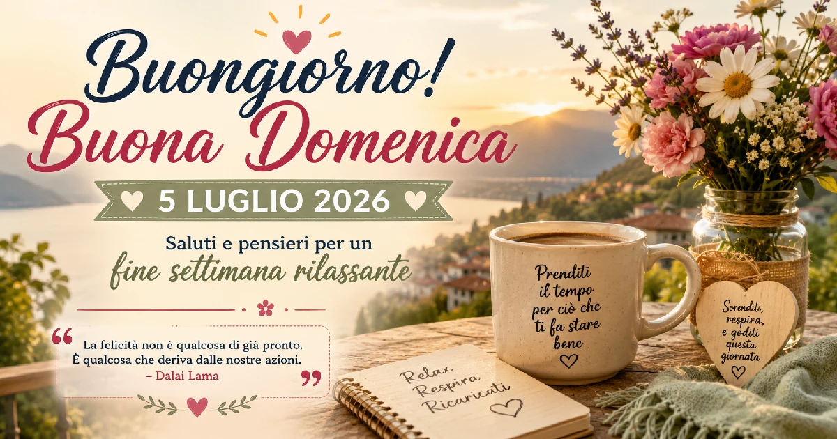 Citazioni del buongiorno per domenica 5 luglio 2026: saluti e pensieri per un fine settimana rilassante