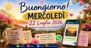 Frasi di Buongiorno per Mercoledì 22 Luglio 2026: condividile su WhatsApp con la tua famiglia