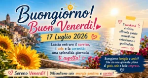 Frasi e Immagini Buongiorno Buon Venerdì 17 Luglio 2026: condividile via whatsapp cone la tgua famiglia