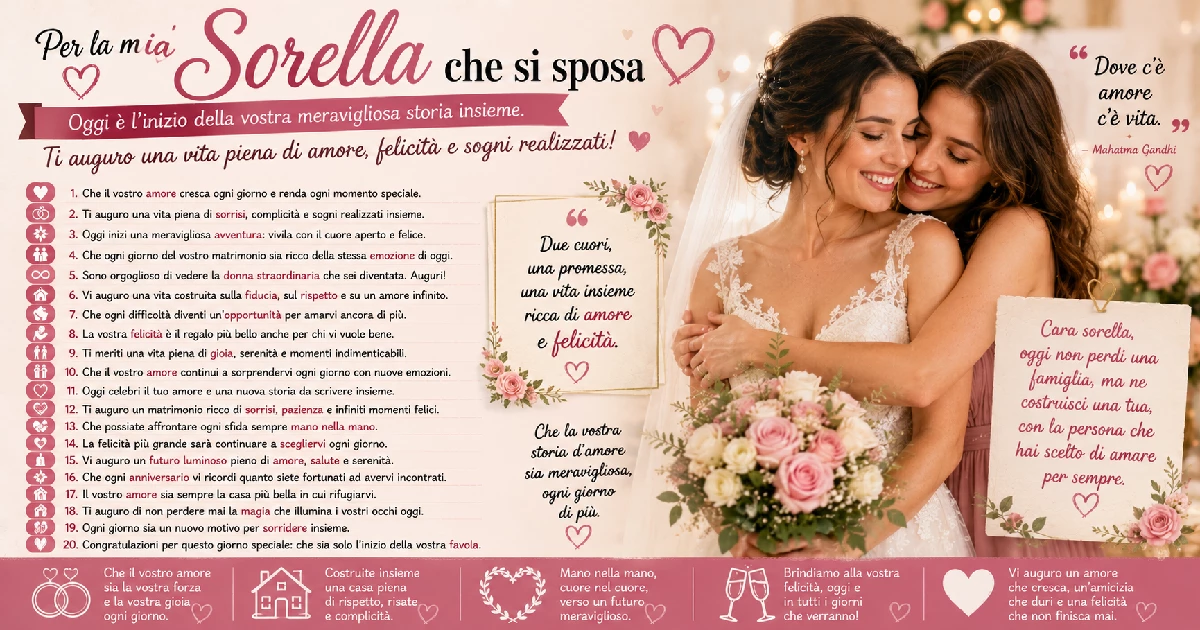 Frasi e auguri di matrimonio per tua sorella da dedicarle con il cuore