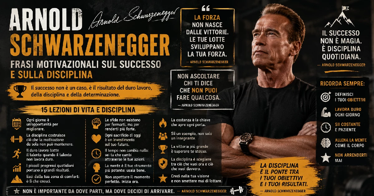 Frasi motivazionali di Arnold Schwarzenegger sul successo e sulla disciplina