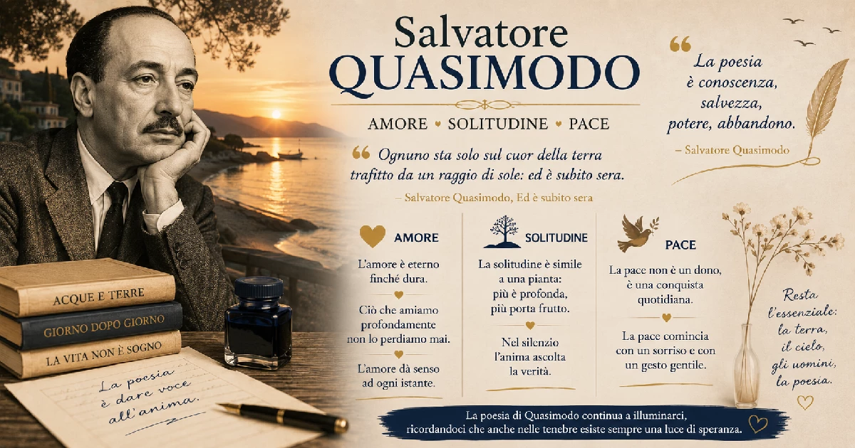 Le frasi di Salvatore Quasimodo che esplorano lamore, la solitudine e la pace