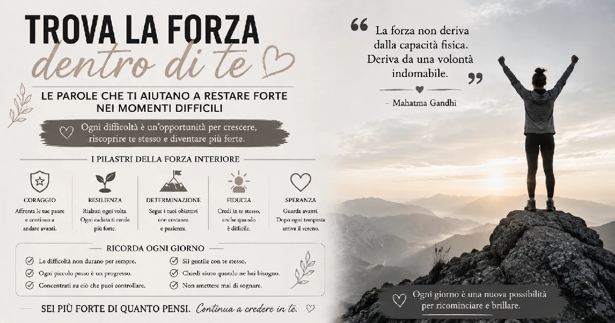 Le frasi sulla forza che ti aiutano a restare forte nei momenti difficili