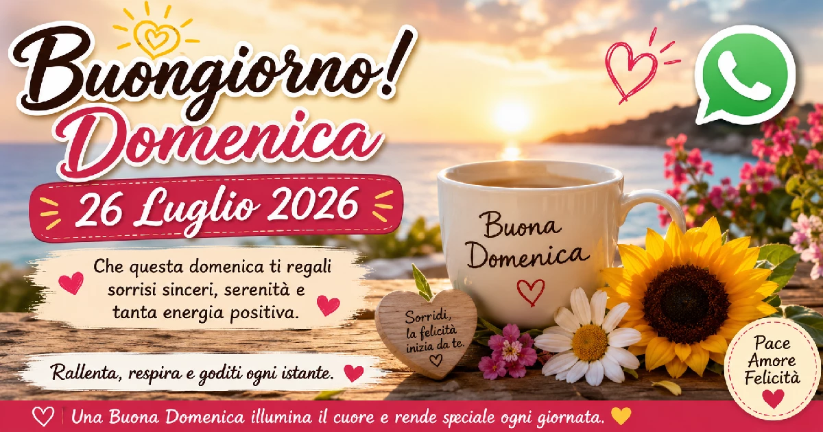 Le migliori frasi di Buongiorno per Domenica 26 Luglio 2026 da inviare su WhatsApp