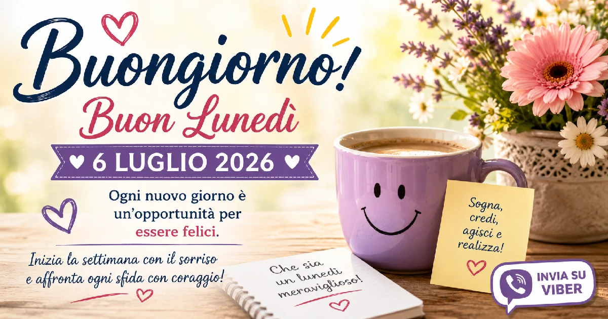 Le più belle frasi del buongiorno per lunedi 6 luglio 2026 da inviare su Viber