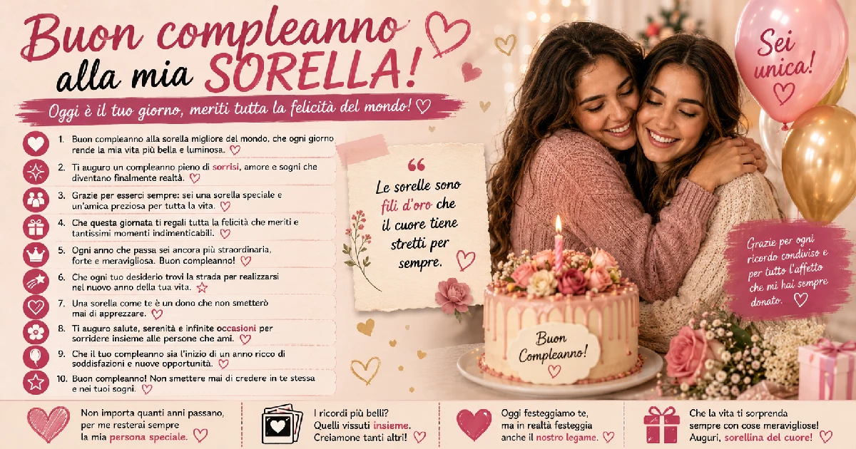 Le più belle frasi di buon compleanno per una sorella che la faranno sorridere subito