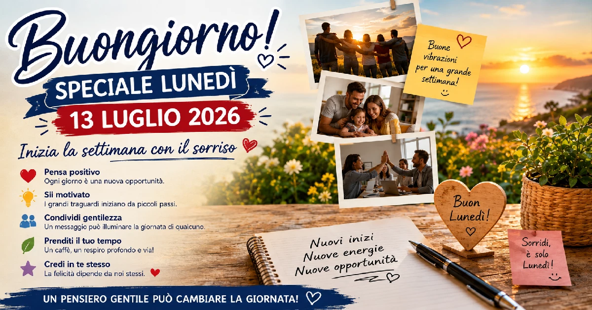 Un buongiorno speciale per lunedi 13 luglio 2026 con le più belle frasi